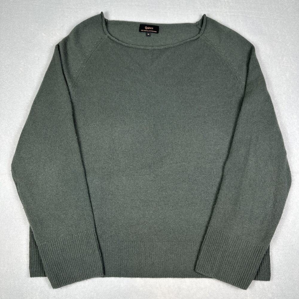 Quince Women Mongolian Cashmere Boatneck Sweater Moss Sleeved Top M